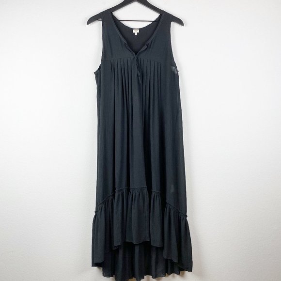 Aritzia Dresses & Skirts - Aritzia Wilfred Black Crepe Sheer Tiered Ruffle Hem Sleeveless Midi Dress Size S